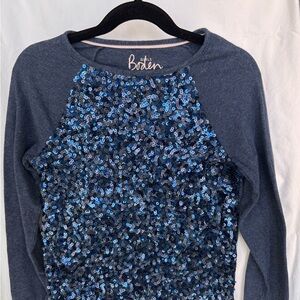 Boden Blue Sequin Kids Long Sleeve Top